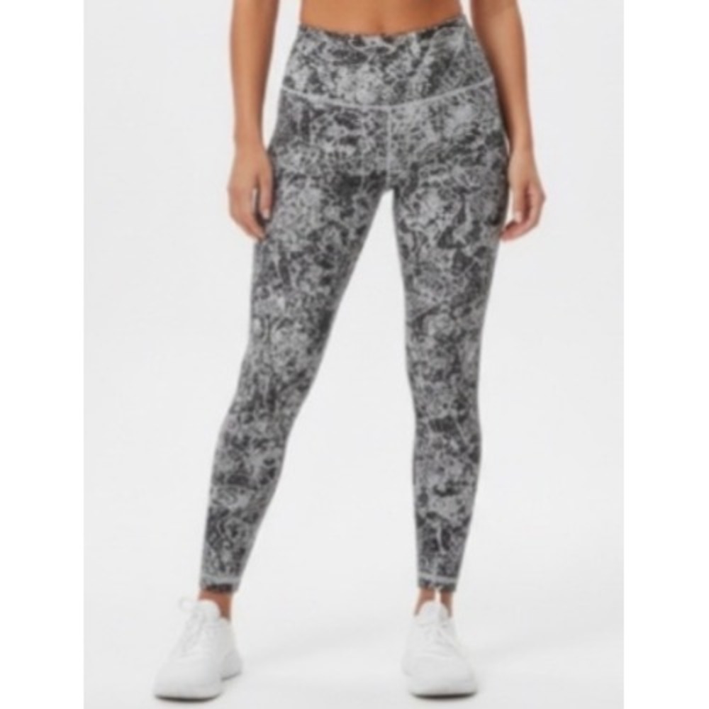 Athleta Elation‎ Graffiti Floral Print 7/8 Tight Leggings Black White Size S